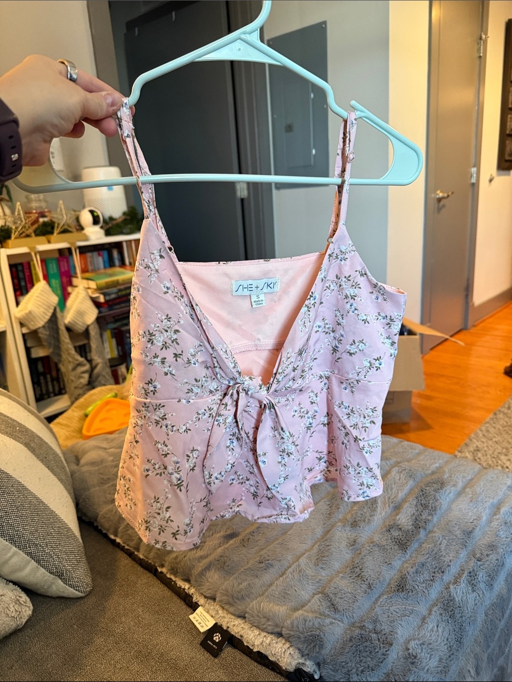 She + Sky Pink Floral Tie-Front Tank Top